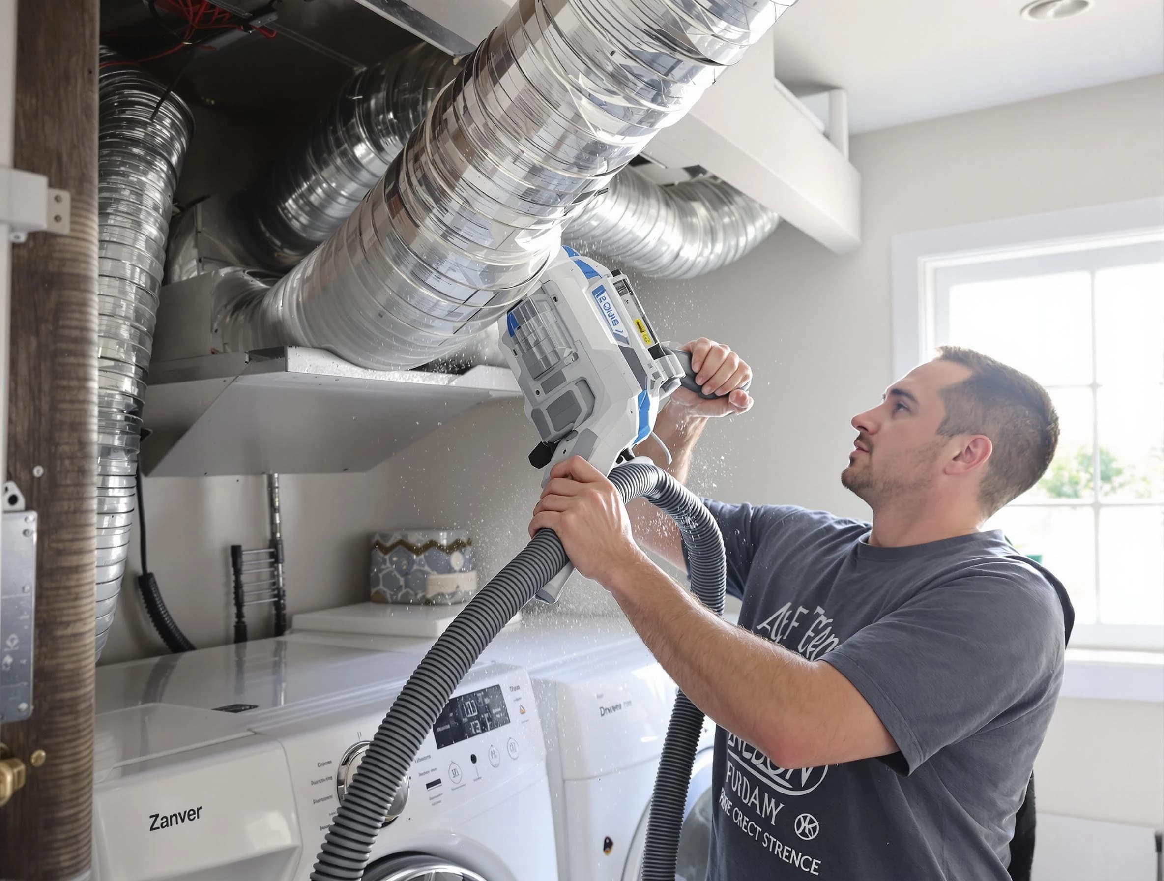 Nichols Hills Dryer Vent Cleaning specialist cleaning deep within a dryer vent duct system in Nichols Hills