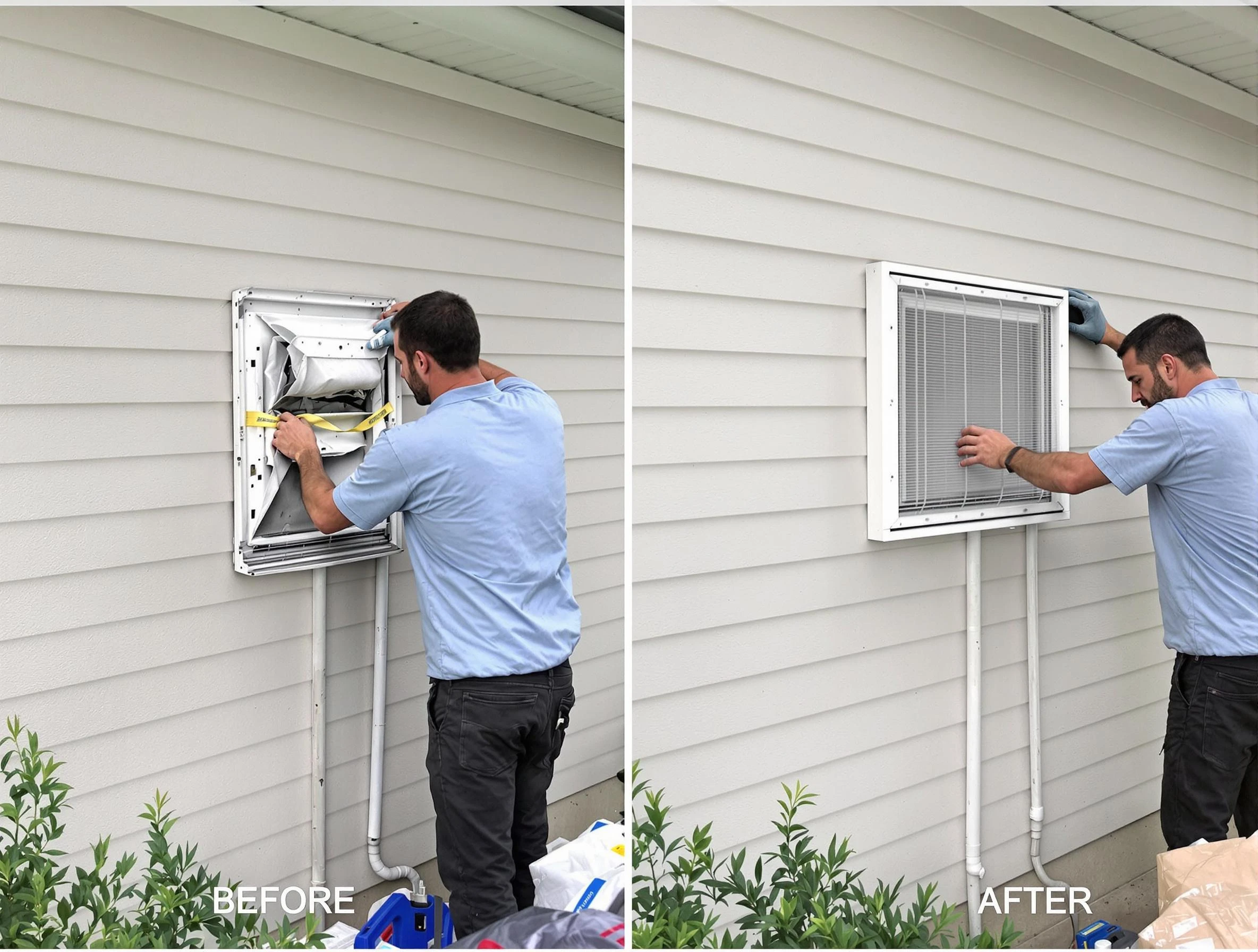 Nichols Hills Dryer Vent Cleaning technician installing high-quality dryer vent cover at a residential property in Nichols Hills